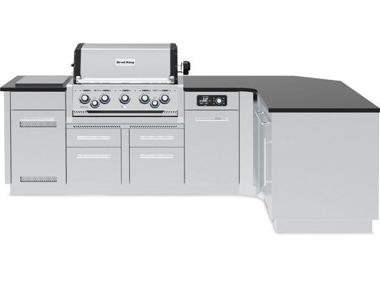 Broil King 111 x 70-Inch Outdoor Kitchen Island with Imperial QS 590i 5-Burner Gas Grill, Rotisserie, Side Burner, Refrigerator & iQue™ Technology Control