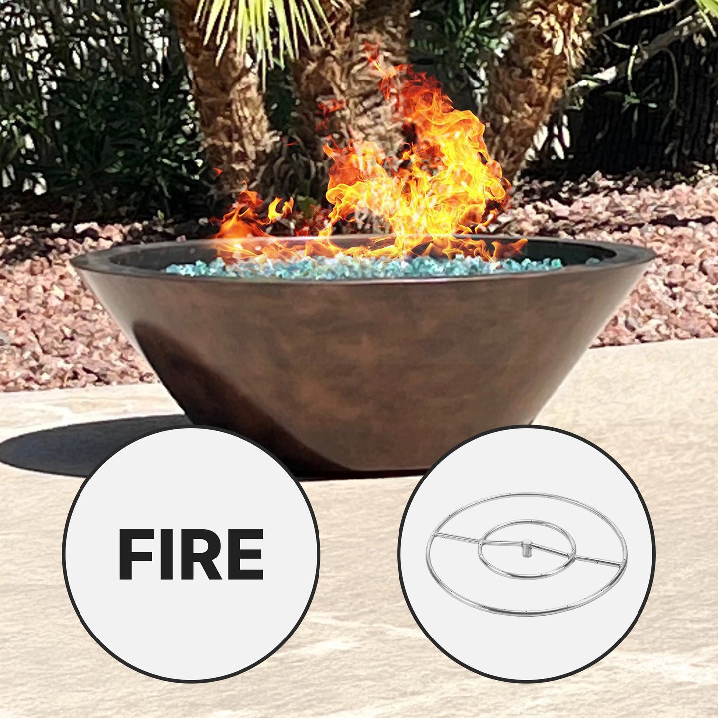 Round Hammered Raw Copper Copper Fire Bowl Kit by Fire by Design®