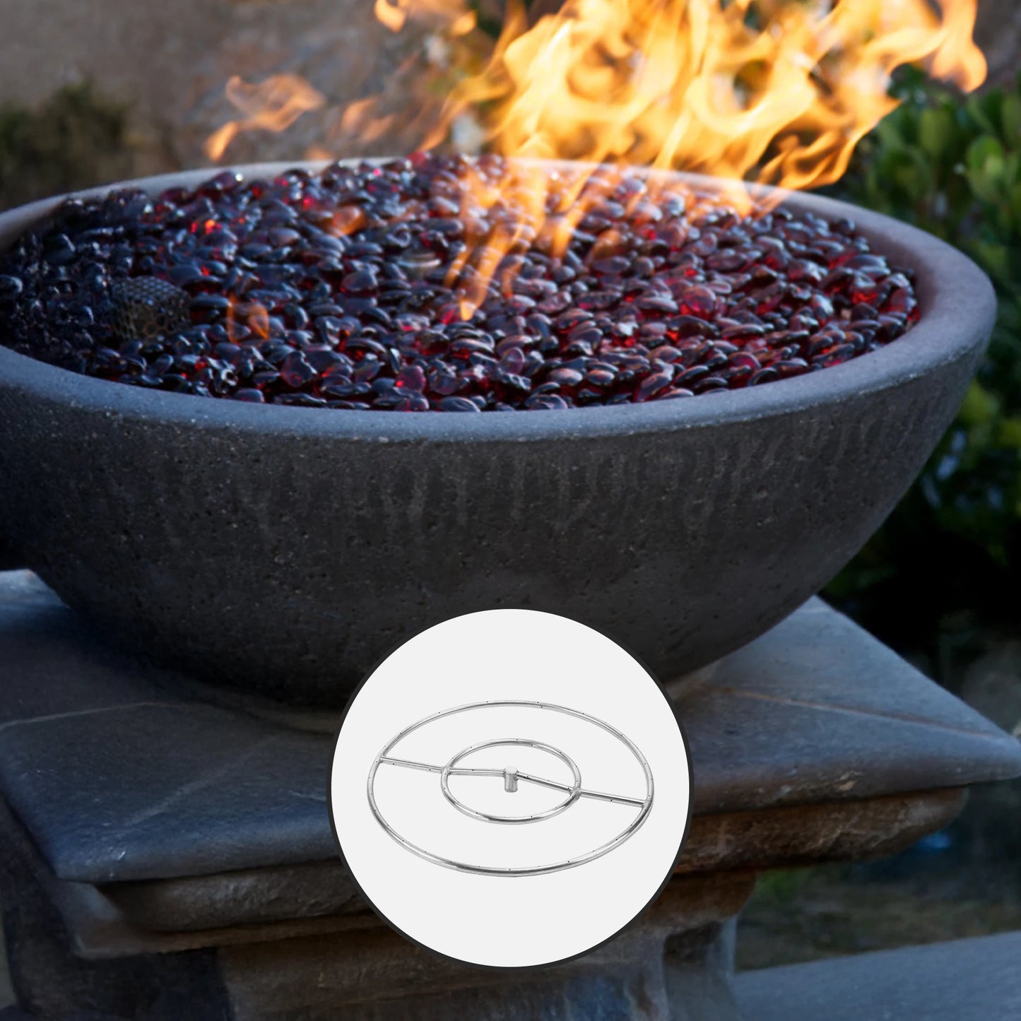 Round Handcrafted Natural GFRC Fire & Water Bowl – Oblique