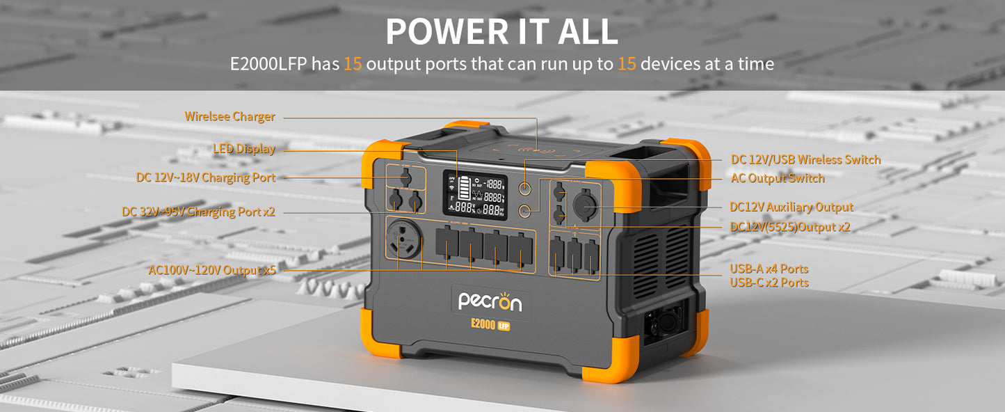 Pecron E2000LFP Solar Generator | 1,920 Wh LiFePO₄ 2000 W Portable Power Station