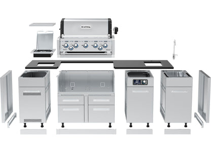 Broil King 10 1/2-Foot Outdoor Kitchen Island with Imperial QS 590i 5-Burner Gas Grill, Rotisserie, Side Burner, Sink, Refrigerator & iQue™ Technology Control