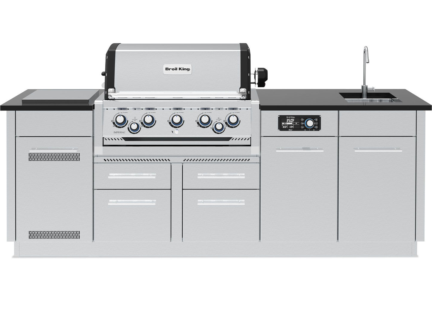 Broil King 8-Foot Outdoor Kitchen Island with Imperial QS 590i 5-Burner Gas Grill, Rotisserie, Side Burner, Sink & iQue™ Technology Control