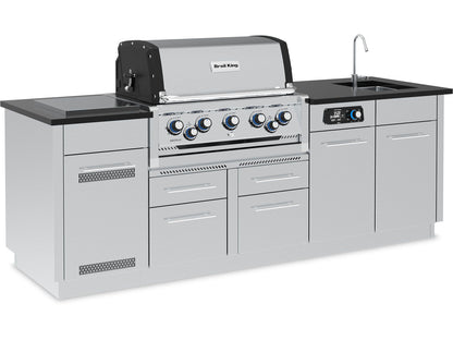 Broil King 10 1/2-Foot Outdoor Kitchen Island with Imperial QS 590i 5-Burner Gas Grill, Rotisserie, Side Burner, Sink, Refrigerator & iQue™ Technology Control