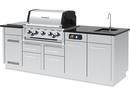 Broil King 8-Foot Outdoor Kitchen Island with Imperial QS 590i 5-Burner Gas Grill, Rotisserie, Side Burner, Sink & iQue™ Technology Control
