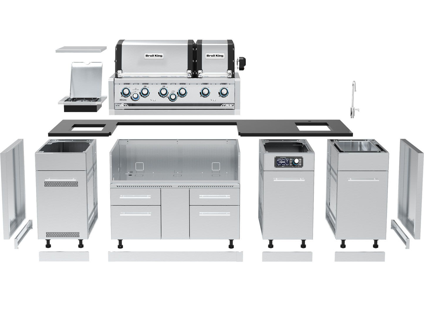 Broil King 8 1/2-Foot Outdoor Kitchen Island with Imperial QS 690i 6-Burner Gas Grill, Rotisserie, Side Burner, Sink & iQue™ Technology Control (Left Orientation)