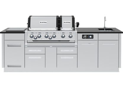 Broil King 8 1/2-Foot Outdoor Kitchen Island with Imperial QS 690i 6-Burner Gas Grill, Rotisserie, Side Burner, Sink & iQue™ Technology Control (Left Orientation)