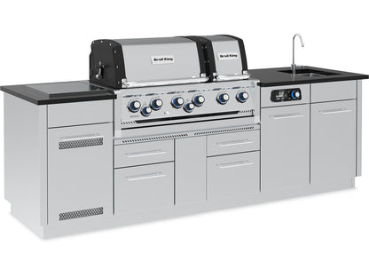 Broil King 8 1/2-Foot Outdoor Kitchen Island with Imperial QS 690i 6-Burner Gas Grill, Rotisserie, Side Burner, Sink & iQue™ Technology Control (Left Orientation)
