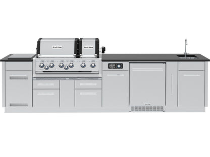 Broil King 11-Foot Outdoor Kitchen Island with Imperial QS 690i 6-Burner Gas Grill, Rotisserie, Side Burner, Sink, Refrigerator & iQue™ Technology Control