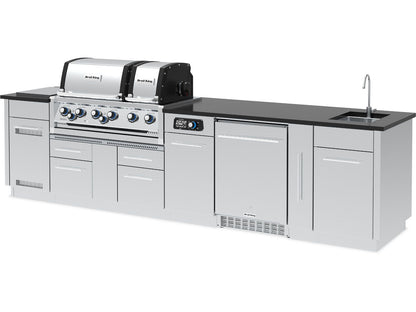 Broil King 11-Foot Outdoor Kitchen Island with Imperial QS 690i 6-Burner Gas Grill, Rotisserie, Side Burner, Sink, Refrigerator & iQue™ Technology Control