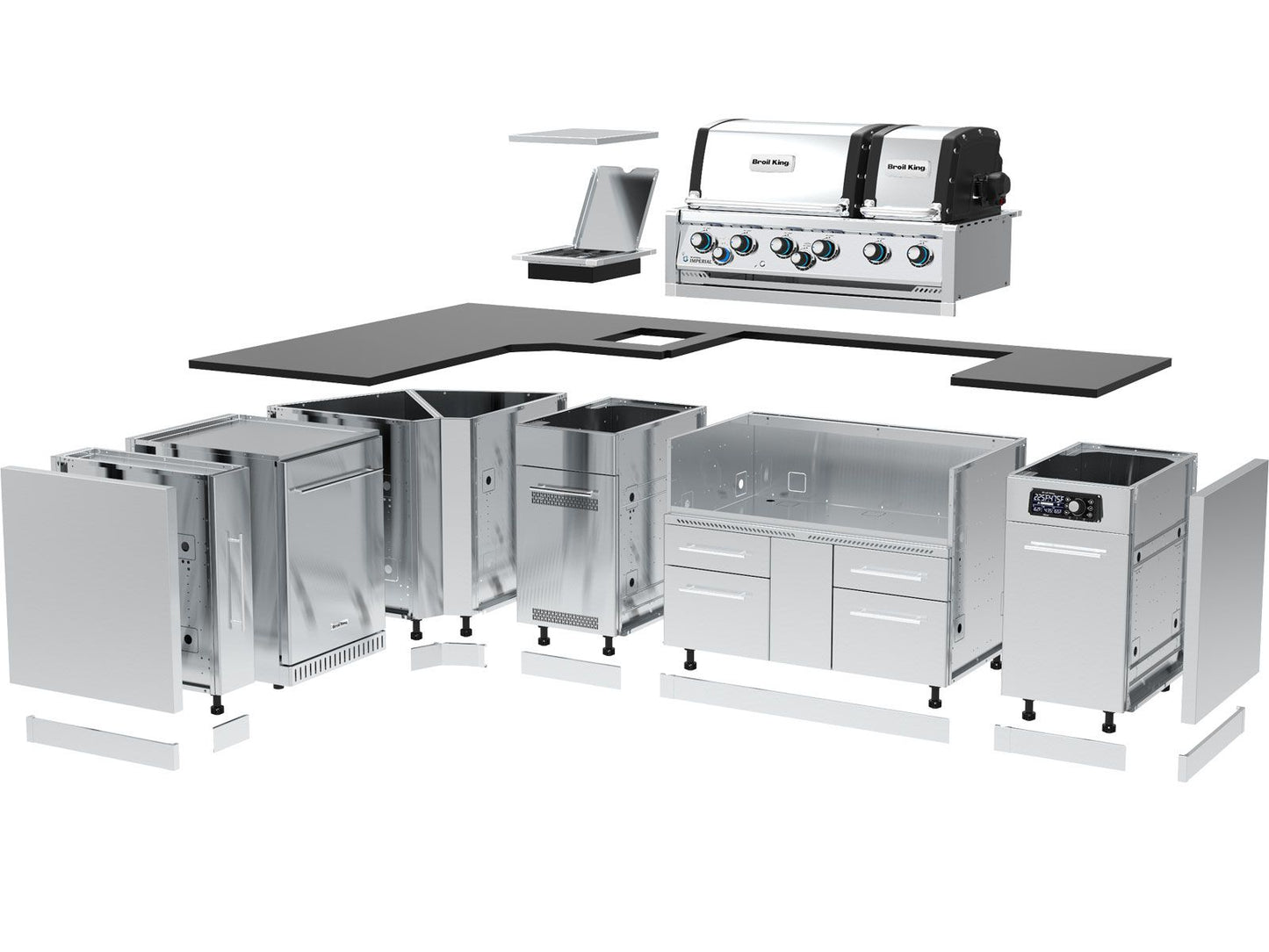 Broil King 70 x 118-Inch Outdoor Kitchen Island with Imperial QS 690i 6-Burner Gas Grill, Rotisserie, Side Burner, Refrigerator & iQue™ Technology Control