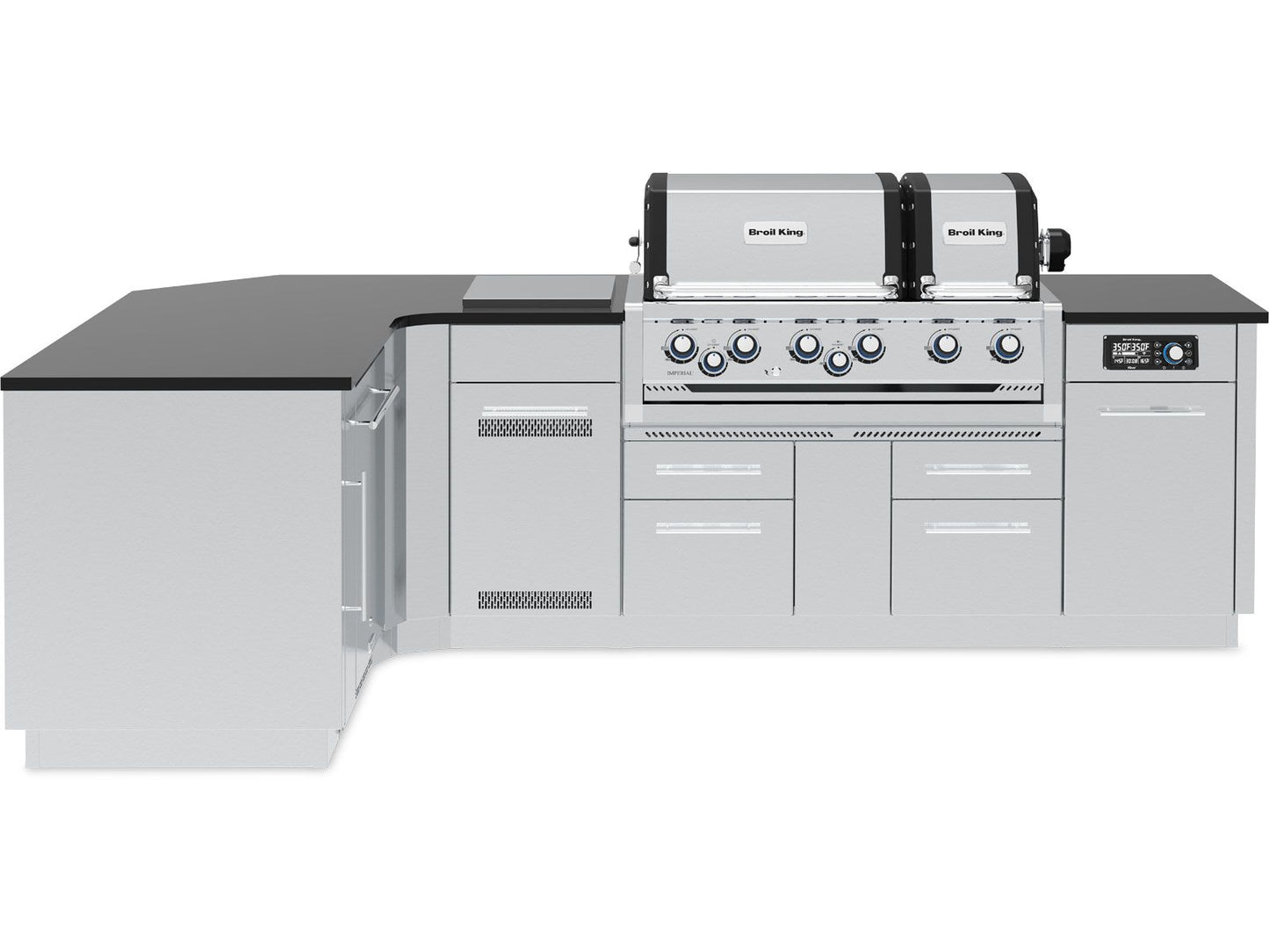 Broil King 70 x 118-Inch Outdoor Kitchen Island with Imperial QS 690i 6-Burner Gas Grill, Rotisserie, Side Burner, Refrigerator & iQue™ Technology Control
