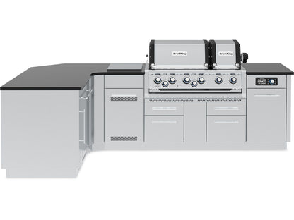 Broil King 70 x 118-Inch Outdoor Kitchen Island with Imperial QS 690i 6-Burner Gas Grill, Rotisserie, Side Burner, Refrigerator & iQue™ Technology Control