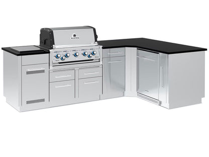 Broil King 111 x 70-Inch Outdoor Kitchen Island with Imperial S 590i 5-Burner Gas Grill, Rotisserie, Side Burner & Refrigerator