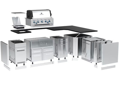 Broil King 111 x 70-Inch Outdoor Kitchen Island with Imperial S 590i 5-Burner Gas Grill, Rotisserie, Side Burner & Refrigerator