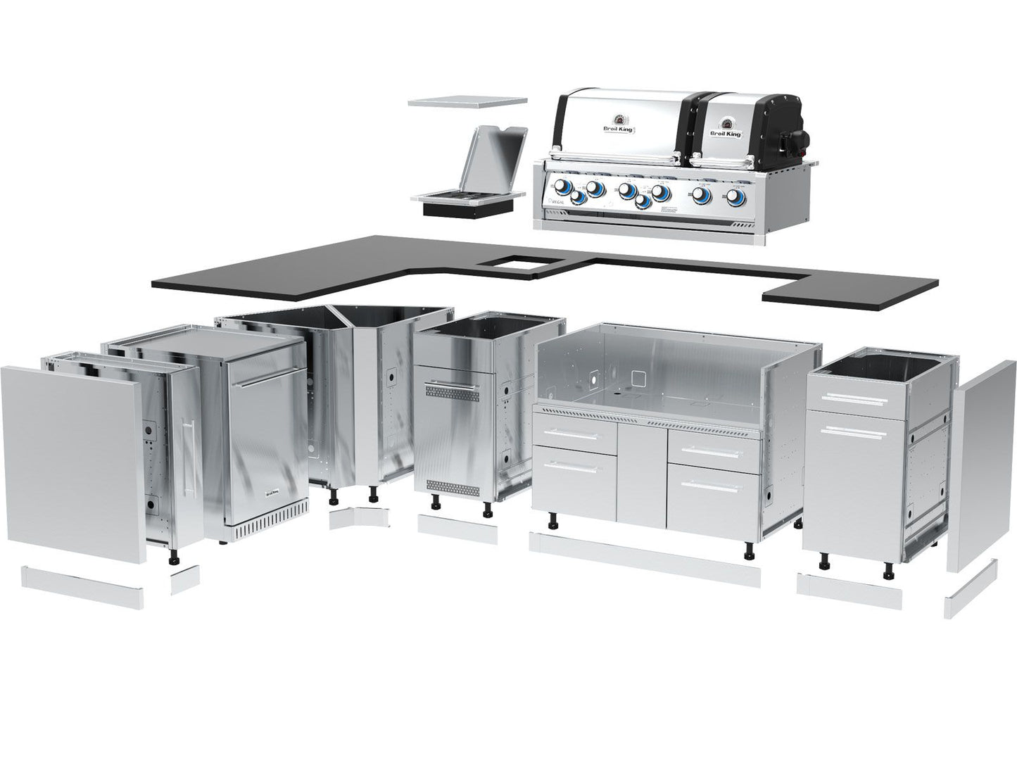 Broil King 70 x 118-Inch Outdoor Kitchen Island with Imperial S 690i 6-Burner Gas Grill, Rotisserie, Side Burner & Refrigerator