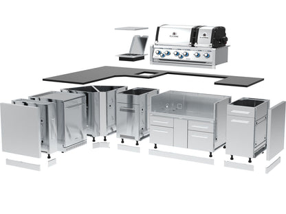 Broil King 70 x 118-Inch Outdoor Kitchen Island with Imperial S 690i 6-Burner Gas Grill, Rotisserie, Side Burner & Refrigerator