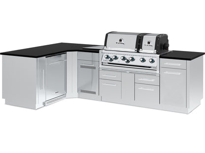 Broil King 70 x 118-Inch Outdoor Kitchen Island with Imperial S 690i 6-Burner Gas Grill, Rotisserie, Side Burner & Refrigerator