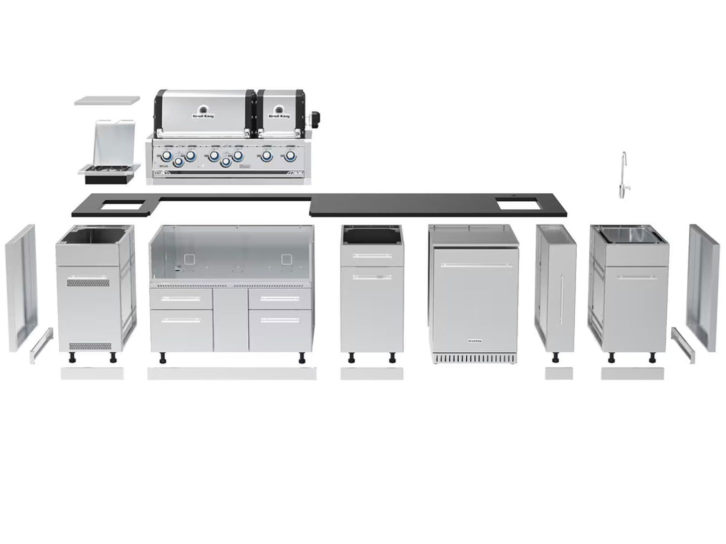 Broil King 11-Foot Outdoor Kitchen Island with Imperial S 690i 6-Burner Gas Grill, Rotisserie, Side Burner & Refrigerator (Right Orientation)