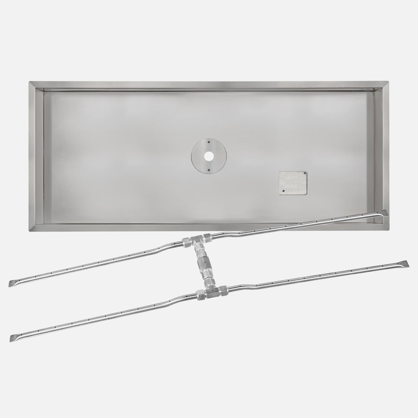 Rectangle Stainless Steel Fire Pit Drop-In Burner Pan Kit with “H” Burner (Bowl Sold Separately) — NG or LP, AWEIS, Battery & Manual Ignition, 24–72 in