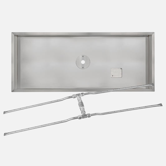 Rectangle Stainless Steel Fire Pit Drop-In Burner Pan Kit with “H” Burner (Bowl Sold Separately) — NG or LP, AWEIS, Battery & Manual Ignition, 24–72 in