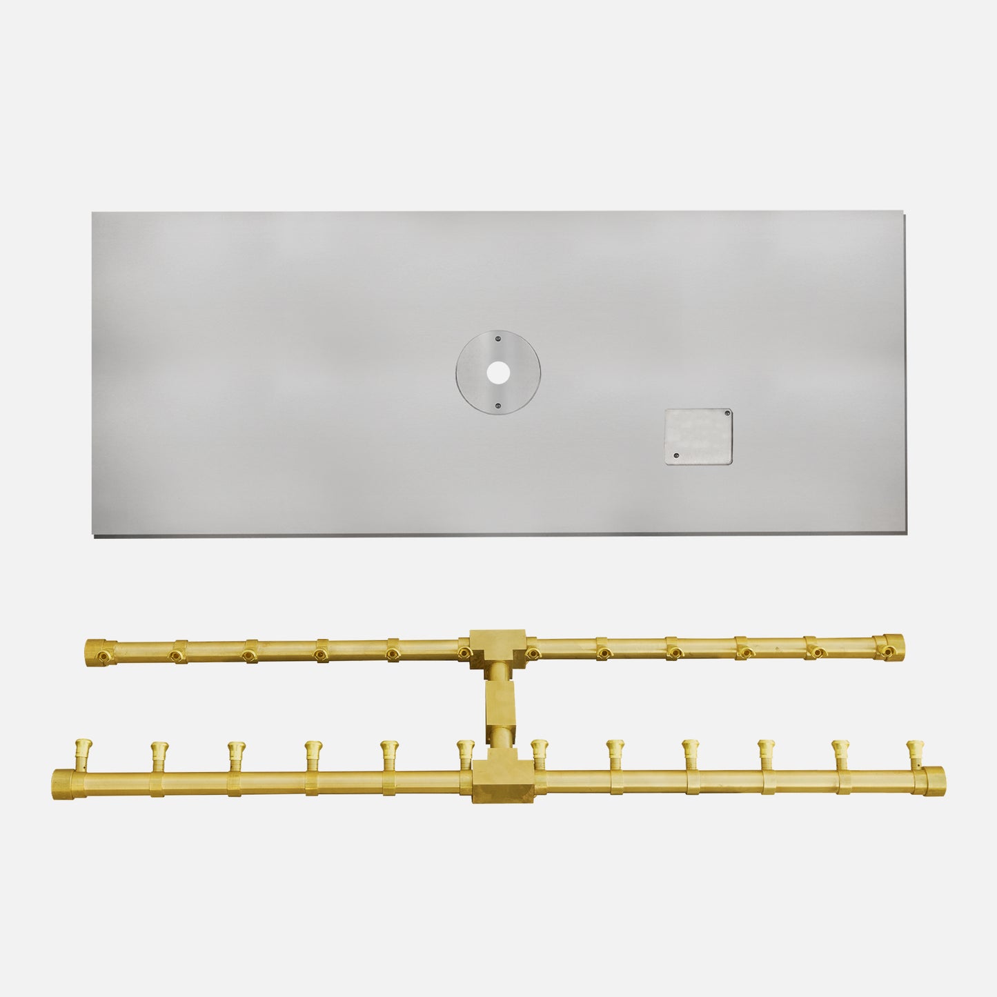 Rectangle Stainless Steel Flat Burner Pan Kit — Brass “H” Burner (Bowl Sold Separately) — NG or LP, AWEIS & Match-Lit, 36" x 12"–72" x 12"