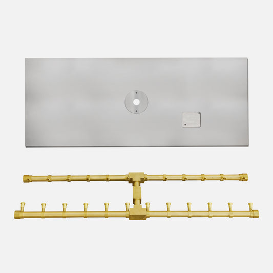 Rectangle Stainless Steel Flat Burner Pan Kit — Brass “H” Burner (Bowl Sold Separately) — NG or LP, AWEIS & Match-Lit, 36" x 12"–72" x 12"