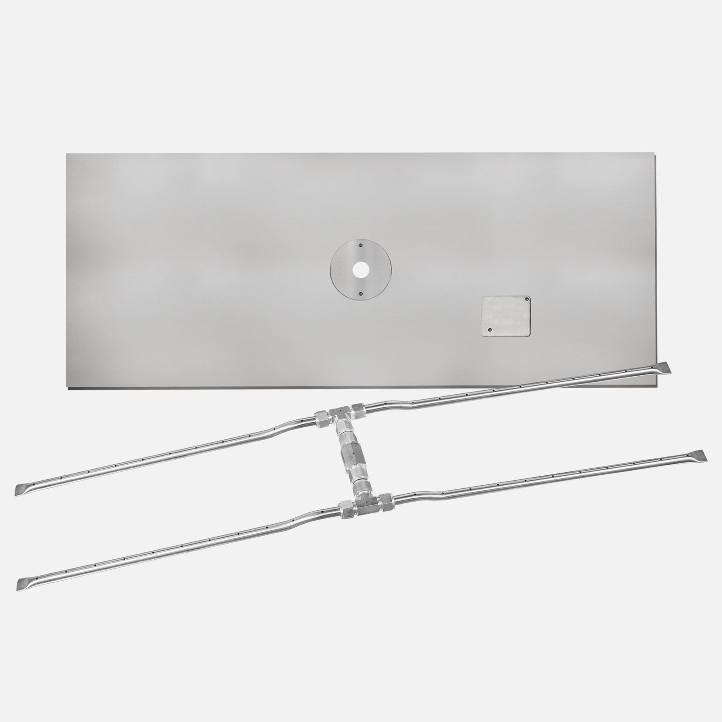 Rectangle Stainless Steel Fire Pit Flat Burner Pan Kit with “H” Burner (Bowl Sold Separately) — NG or LP, AWEIS, Battery & Manual Ignition, 24–96 in