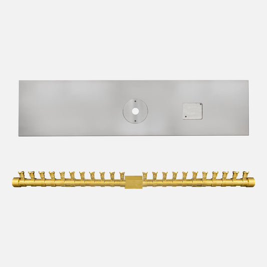 Rectangle Stainless Steel Flat Burner Pan Kit — Brass “T” Burner (Bowl Sold Separately) — NG or LP, AWEIS & Match-Lit, 36" x 6"–60" x 6"