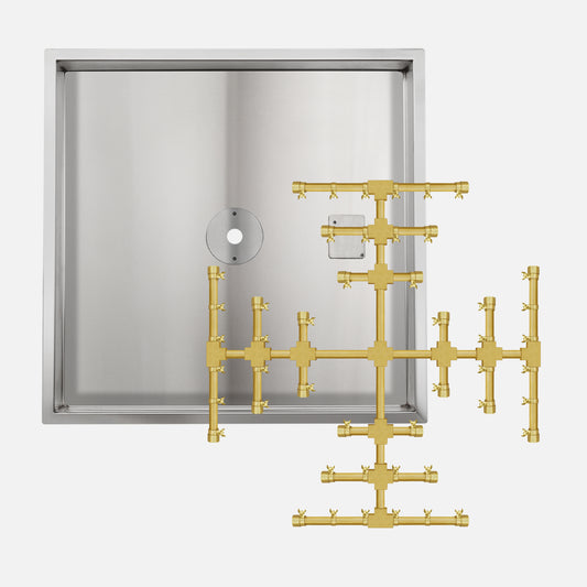 Square Stainless Steel Drop-In Burner Pan Kit with Brass Square Burner