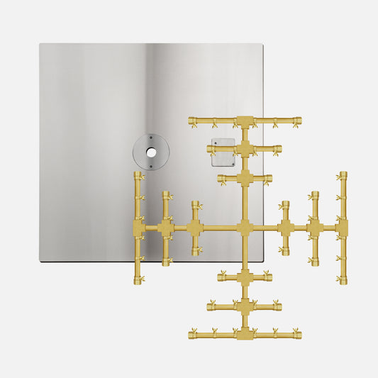 Square Stainless Steel Fire Pit Flat Burner Pan Kit with Brass Snowflake Burner (Bowl Sold Separately) — NG or LP, AWEIS, Battery & Manual Ignition, 18–48 in