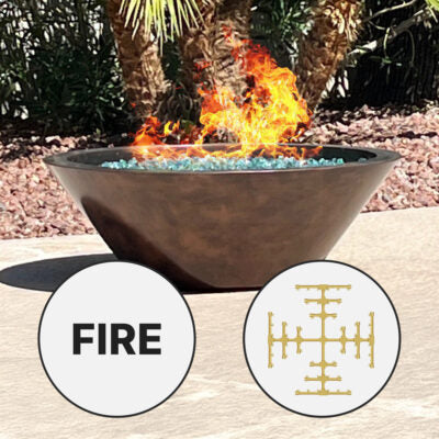 Fire by Design® Round Smooth Copper Fire Bowl – Raw Copper (Clear Coat) – Snowflake Brass Burner