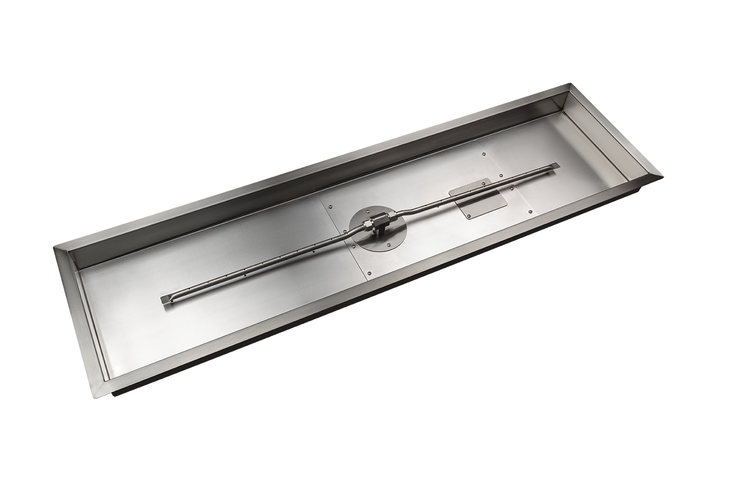 Rectangle Stainless Steel Fire Pit Drop-In Burner Pan Kit with “T” Burner (Bowl Sold Separately) — NG or LP, AWEIS, Battery & Manual Ignition, 24–72 in