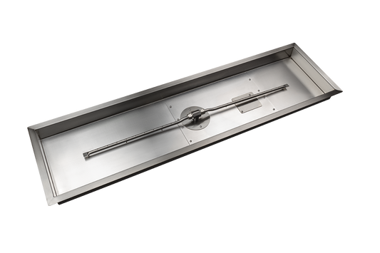 Rectangle Stainless Steel Fire Pit Drop-In Burner Pan Kit with “T” Burner (Bowl Sold Separately) — NG or LP, AWEIS, Battery & Manual Ignition, 24–72 in