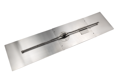 Rectangle Stainless Steel Fire Pit Flat Burner Pan Kit with “T” Burner (Bowl Sold Separately) — NG or LP, AWEIS, Battery & Manual Ignition, 24–96 in