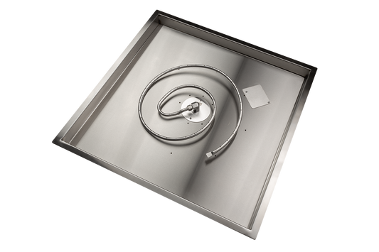 Square Stainless Steel Fire Pit Drop-In Burner Pan Kit (Bowl Sold Separately) – NG or LP, AWEIS, Battery & Manual Ignition, 18–48 in