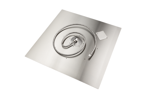 Square Stainless Steel Fire Pit Flat Burner Pan Kit (Bowl Sold Separately) — NG or LP, AWEIS, Battery & Manual Ignition, 18–48 in