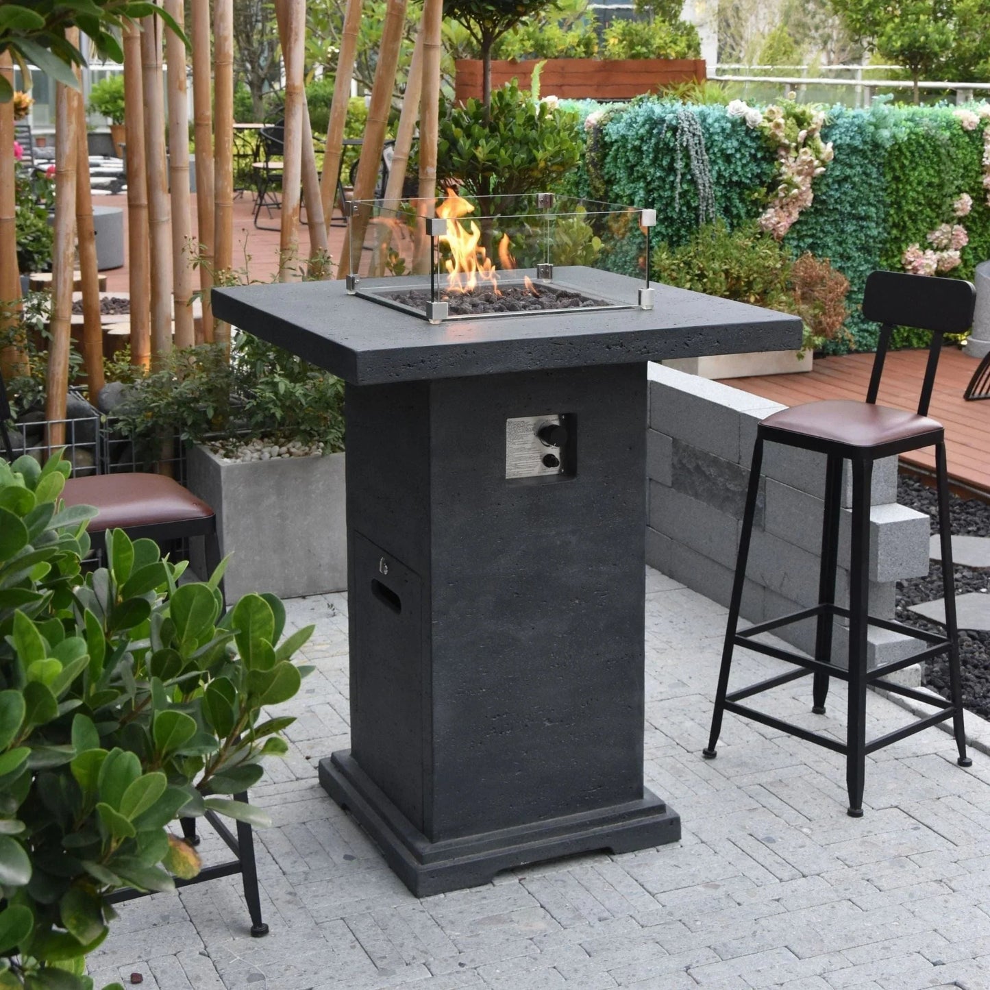 Elementi Montreal Square Concrete Liquid Propane Fire Pit OFG221