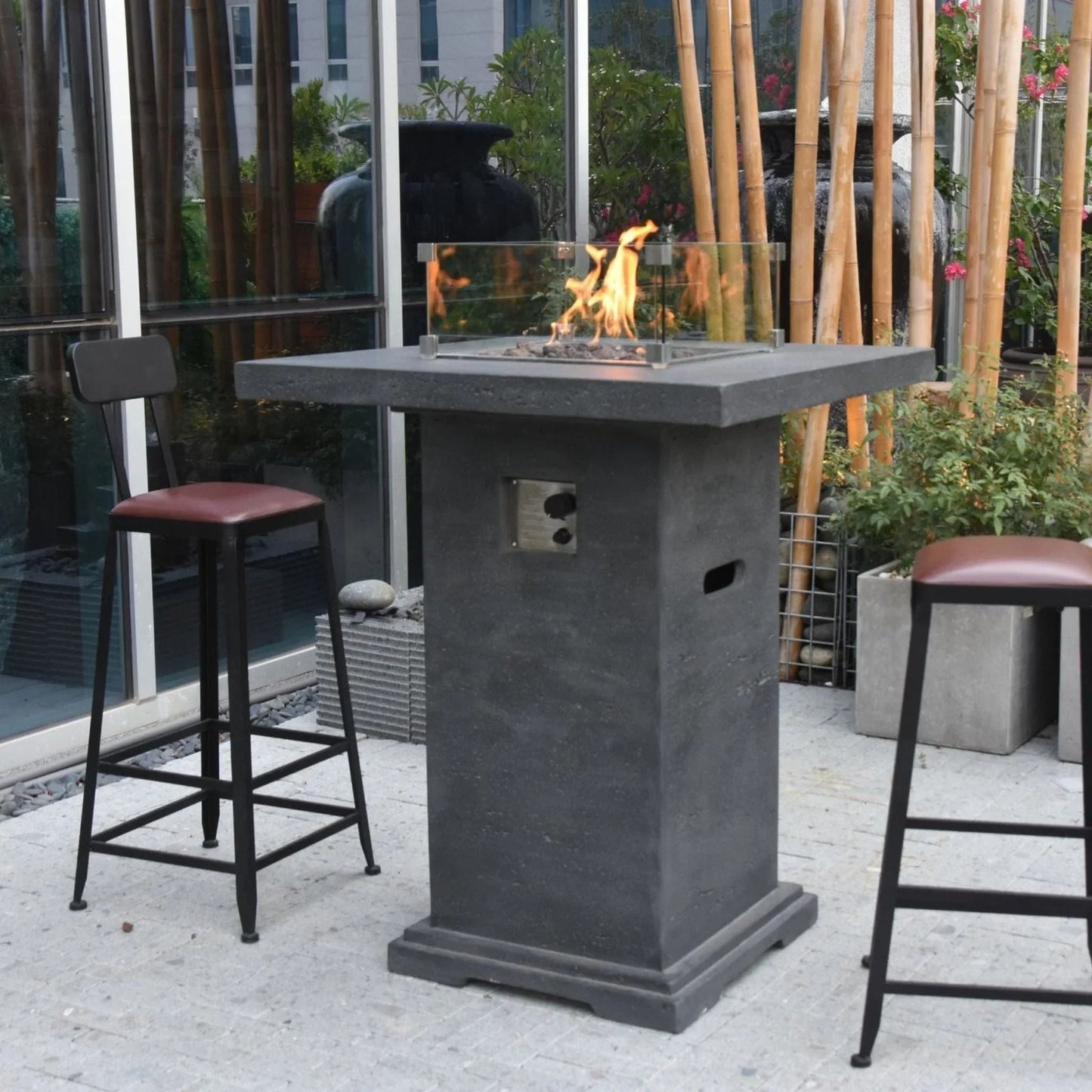 Elementi Montreal Square Concrete Liquid Propane Fire Pit OFG221