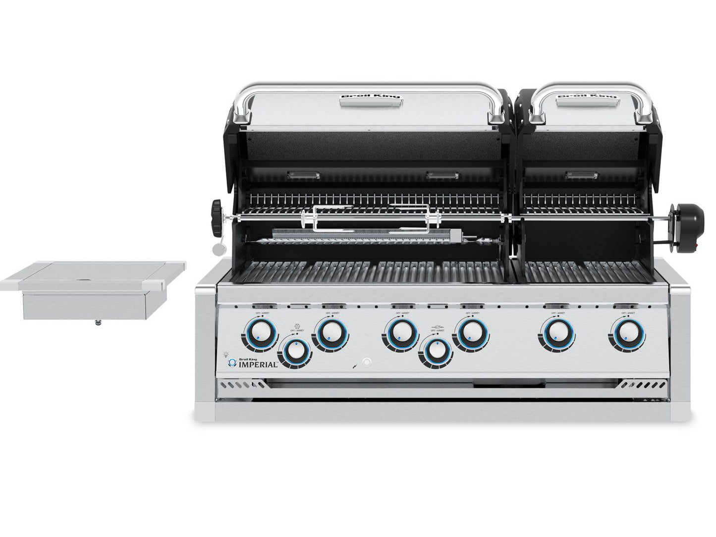 Broil King 11-Foot Outdoor Kitchen Island with Imperial S 690i 6-Burner Gas Grill, Rotisserie, Side Burner & Refrigerator (Right Orientation)